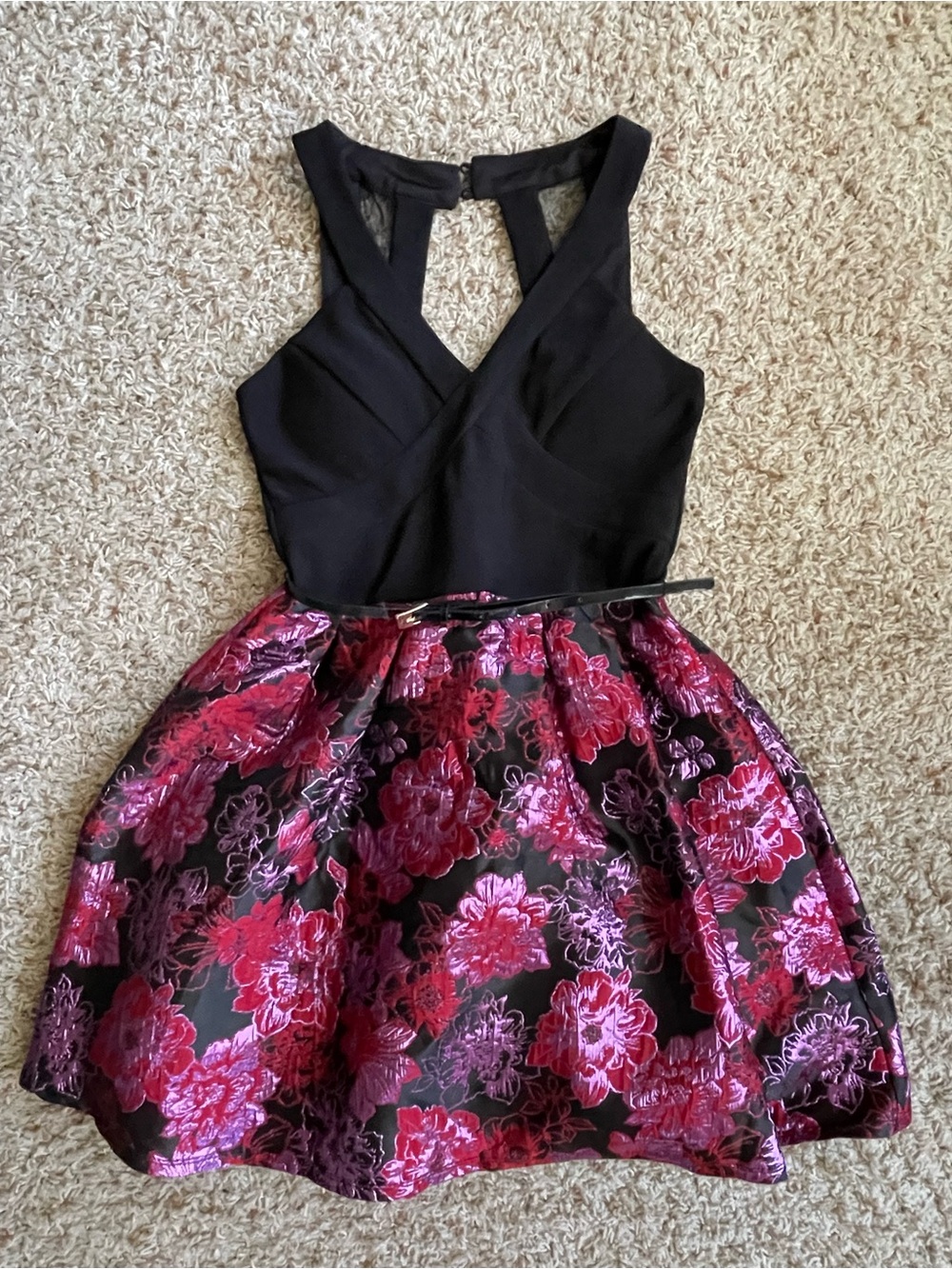 Crystal Doll Cocktail Black/Floral Formal A-line Dress
